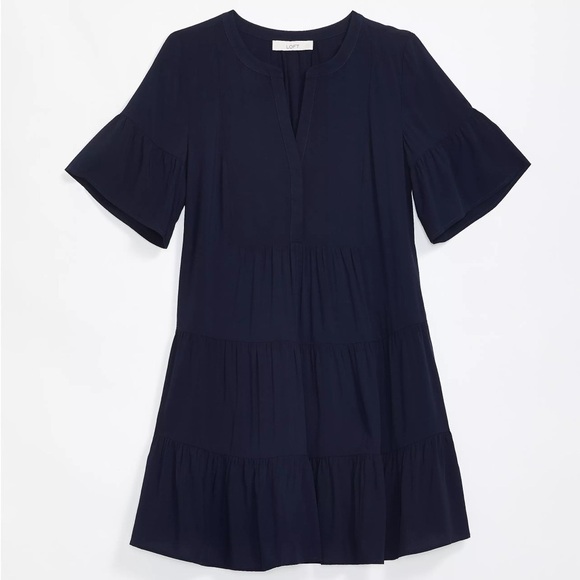 NWT LOFT Tiered Split Neck Swing Dress - Picture 1 of 7